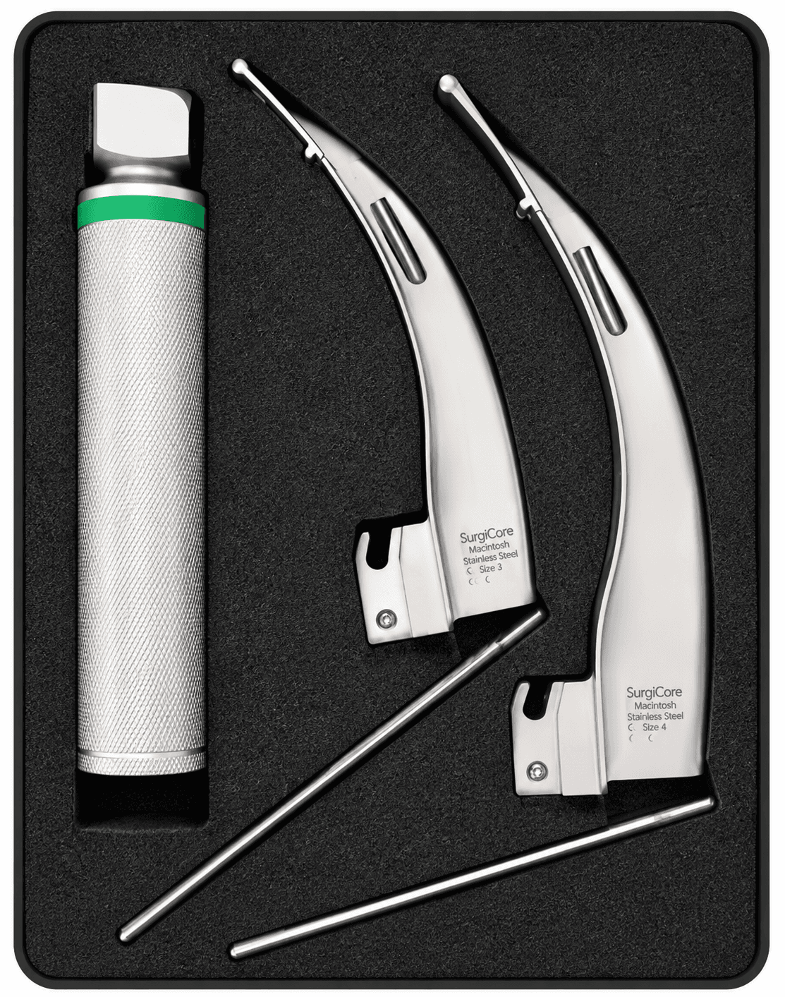 Flexi-Tip Fiber Optic Laryngoscope Set LED 2 Blades with 1 Handle in Case