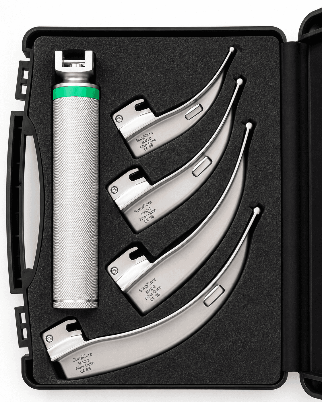 Macintosh Fiber Optic Laryngoscope Set LED 4 Blades with 1 Handle in Case