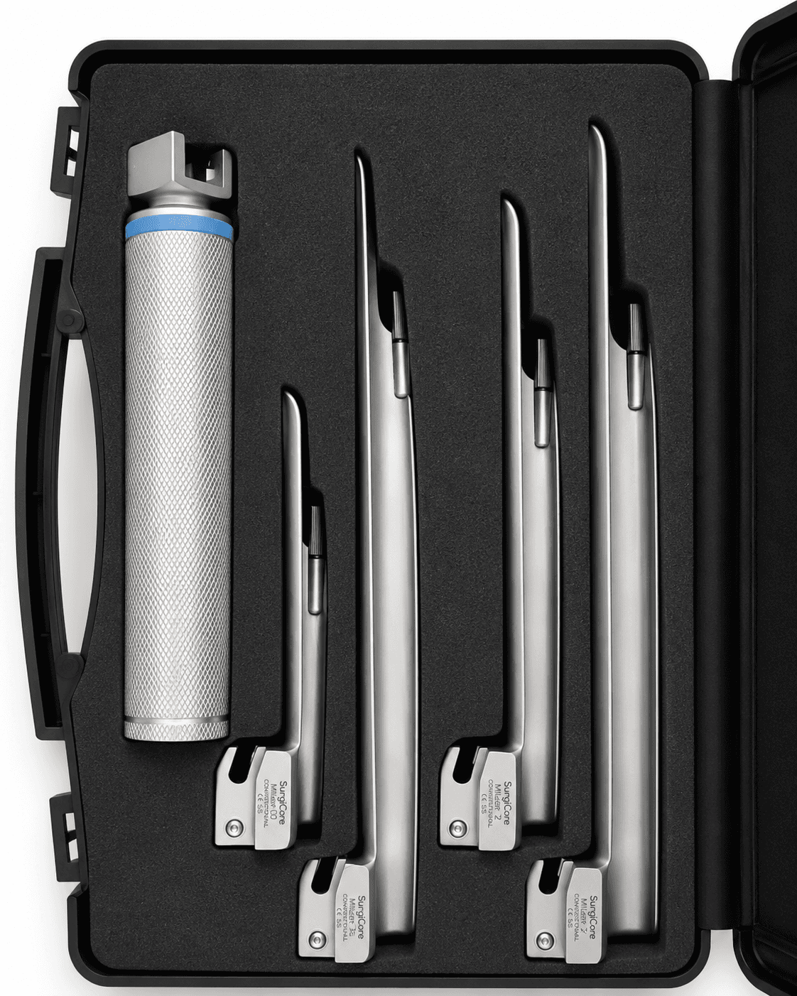 Miller Conventional Laryngoscope Set LED 4 Blades with 1 Handle in Case