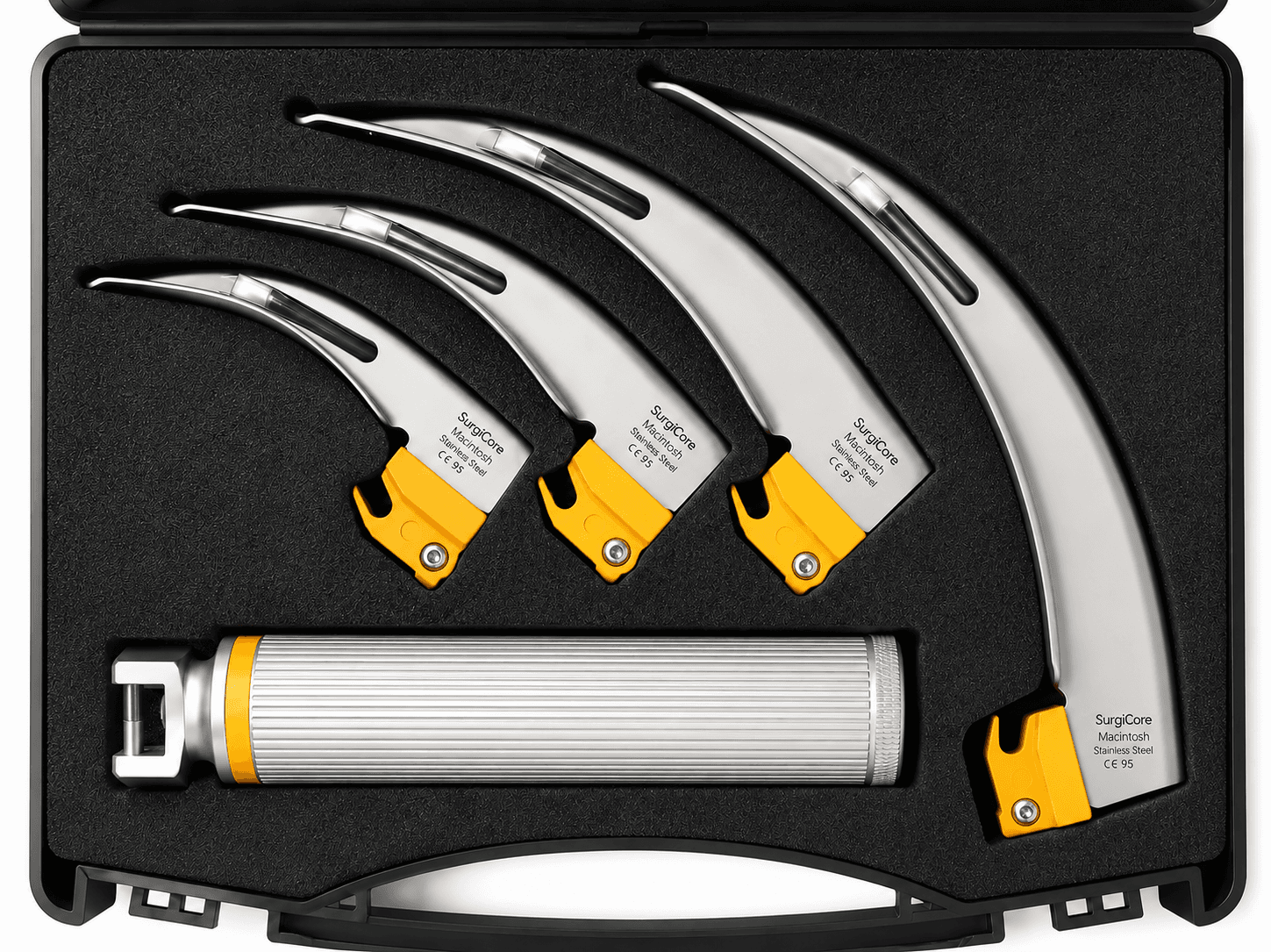 ORA Single Use Macintosh Conventional Laryngoscope Set LED 4 Blades with 1 Handle in Case