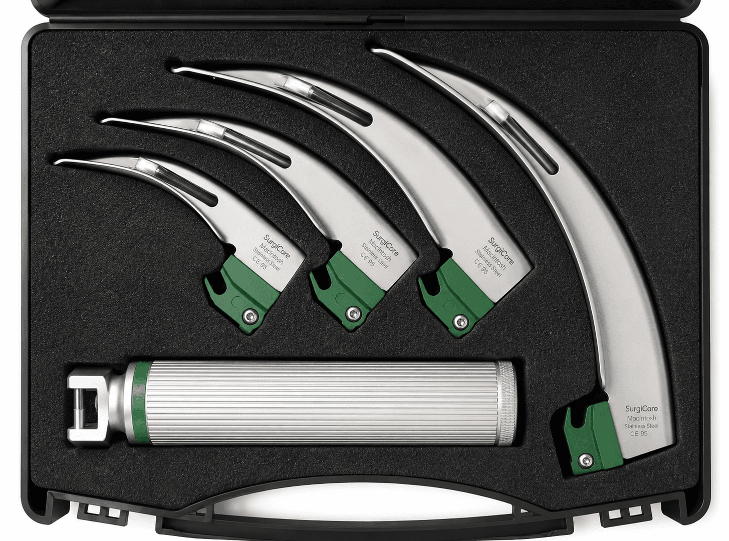 ORA Single Use Macintosh Fiber Optic Laryngoscope Set LED 4 Blades with 1 Handle in Case